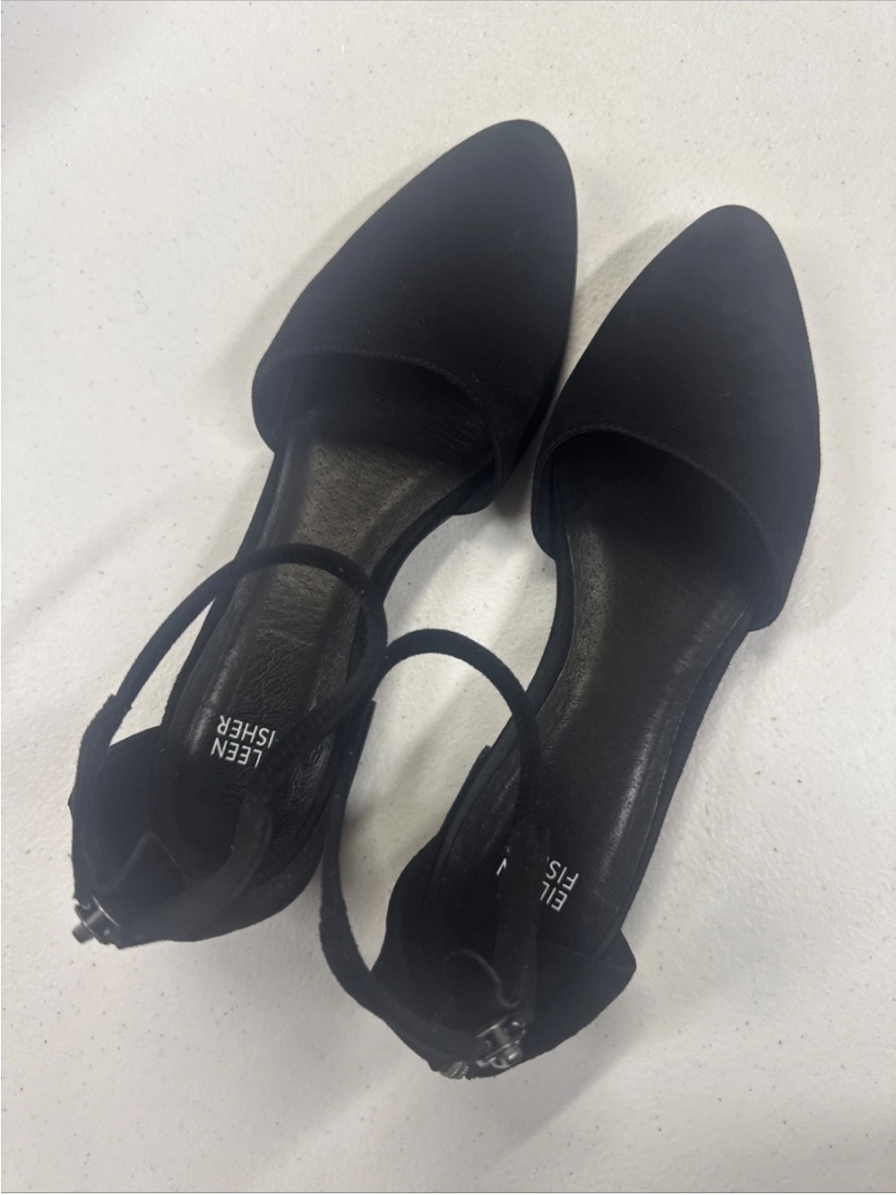 Eileen Fisher Black Pointed-Toe D'Orsay Slingback Flats